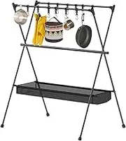 Camping Storage Rack | Camping Folding Rack with Hooks - Tool Organizer with Net Bag for Travel Picnic Hiking Fishing Accessories