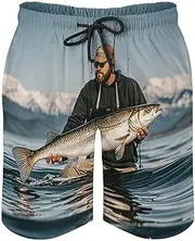 [RKJVB] Mens Swim Trunks with Mesh Lining Bass Fishing Wave Beach Shorts Quick Dry Drawstring Board Shorts with Pocket