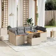 Patio Sets 7 Piece Garden Sofa Set with Cushions Beige Poly Rattan