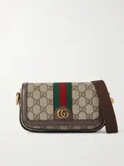 [Gucci] Gucci - Ophidia Mini Leather-trimmed Printed Coated-canvas Shoulder Bag - Beige - One size One size Neutrals