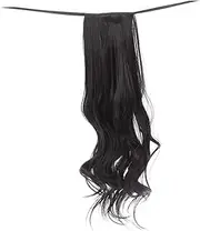 SAFIGLE Long Curly Hair Wig Extensions Natural Black Ribbon Ponytail High Temperature Hairpiece for Women Wavy Drawstring Hair Accessory for Daily Wear and Special Occasions