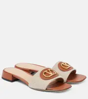 [Valentino Garavani] Valentino Garavani VLogo Signature leather-trimmed canvas slides AU 8 neutrals