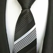 Men's Business tie fine Grain Black Silver Gray Silk tie