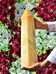 Large 425MM Golden Quartz Stone Healing Chakra Charged Metaphysical 8F Tower
