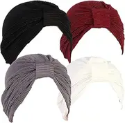 [Generic] Retro Double Elastic Messy Finale Headband Cap Muslim Solid Color Simple Headscarf Cap