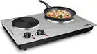 1800W Double Hot Plate, Stainless Steel Silver Countertop Burner Portable Ele...