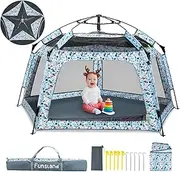 Funsland Play Tent for Children 3 4 5 6 Years, Pop Up Beach Shelter Baby Beach Tent Girls Boys Playhouse Indoor and Outdoor Camping Tent Automatic 2-3 People Removable Top Sun Protection Cloths