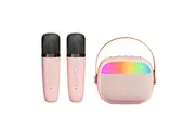 Mini Karaoke Machine for s Adult, Bluetooth Speaker with 2 Wireless Microphones LED Lights Home Party for Girls Boys Age 4 5 6 7 8 9 10 12+(Pink)
