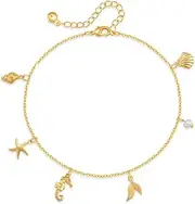 [Cykdohy] Bohemian Charm Beach Anklet for Women Adjustable Link Chain Ocean Starfish Seahorse Pearl Seashell Mermaid Tail Conch Pendant Ankle Bracelet Summer Boho Vacation Hawaiian Holiday Foot Jewelry
