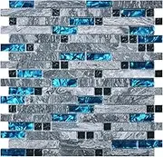 grout Decorative Tile, Blue/Gray, Glass, for Kitchen Backsplash or Bathroom Backsplash (5 Pack)
