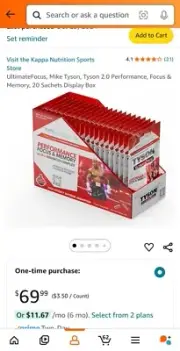 UltimateFocus, Mike Tyson, Tyson 2.0 Performance, Focus & Memory, 20 Sachets...
