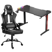 Advwin 120cm Black Gaming Desk RGB LED Light & Gaming Chair Black & White