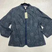 Chicos Reversible Alayna Quilted Jacket Women's 1 Navy Chic Chambray $69 NEW