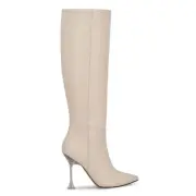 NINE WEST - TALYA, Ivory REAL leather knee high boots, 4" lucite heel, SZ 8