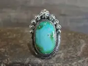 Native American Sterling Silver & Sonoran Turquoise Ring by Benally - Size 10