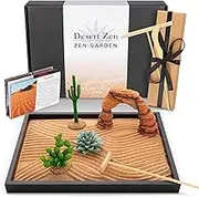 Island Falls Home Desert Zen Garden Kit. Premium Home Cactus Decor. 11x8 Sand Tray. 4 Artificial Features, Brown Sand, 3 Handcrafted Wood Tools. Southwestern Desert Decor Zen Garden for Desk Therapy