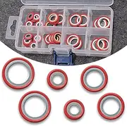 dawfall 30 PCS Car A/C Compressor Gasket Kit, O-Ring Port Seal Washer Replacement Accessories, A/C Anti-Leak Bonded Seal Gasket Assortment, Universal for Most Cars Trucks SUVs (Red)
