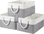 Storage Baskets,3-Pack Fabric Storage Bins,15.7"*11.8"*8.2",Versatile Storage Baskets for Shelves with Handles, Large Collapsible Storage Boxes for Home, Office, Nursery (white&grey, 15 inch)
