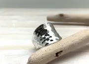 Solid 925 Sterlling Silver Minimalist Hammered Concave Wide Band Ring For Womens