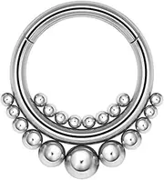 [MissNity] 316L Surgical Steel Clicker Septum Ring, 16G Hinged Hoops for Daith and Helix Piercing Jewelry, 8mm