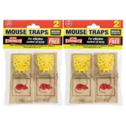 4Pc Wooden Traditional Rat Mouse Rodent Trap Bait Reusable Cheese Shaped Catcher