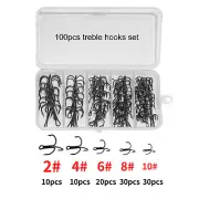 Treble Fishing Hooks Kit Black High Carbon Steel Treble Hook 2#-14# for Lures