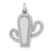 Solid 14k White Gold 1/5ct. Simulated CZ Cactus Pendant