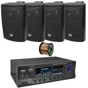 Pyle PT272AUBT Home Theater Amplifier, 4x 4" 200 Watt Max 3-Way Black Speakers