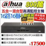 現貨 大華 800萬 16路主機 DH-XVR5116HE-4KL-I2 16聲 DVR 8MP 人臉偵測 監視器主機