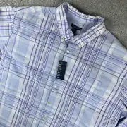 Van Heusen Pucker Button Down Shirt Men's XXL 18-18 1/2 Blue Plaid Long Sleeve