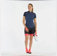 在飛比找Yahoo!奇摩拍賣優惠-迪卡儂女生車衣深藍桃紅m號騎行服自行車衣短袖自行車服速乾透氣