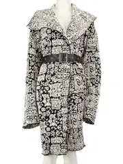 Black & White Abstract Pattern Belted Coat