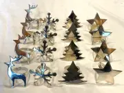 12 PIER 1 REINDEER SNOWFLAKE CHRISTMAS TREE STAR NAPKIN RINGS -FREE SHIP