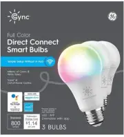 GE Cync Full Color Direct Connect Smart Bulbs- LED A19 Bulbs- 3 pack