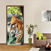 Door Stickers Tiger Door Sticker Animal PVC Wallpaper Waterproof Self Adhesive for Living Room Bedroom Decor Removable Wall Decal(N,40x120cm)