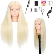 YODIDI Mannequin Head Human Hair 26""-28"" Female 80% Human Hair Mannequin Head Hair Styling Cosmetology Manikin Head Doll Head for Hairdresser with Free Clamp Holder and Tools