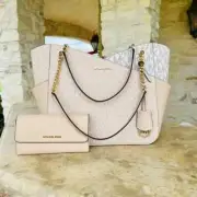 Michael Kors Jet Set Travel Large Chain Shoulder Top Zip Tote MK Wallet Buff
