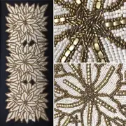Cynthia Rowley Christmas Gold Poinsettia Beaded Table Runner Holidays Designer