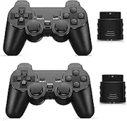 PS-2 Wireless Controller 2.4G Play Station 2 Gamepad 2 Pack Dual Vibration Compatible with Sony Playstation 2 Console (BLACK+BLACK)