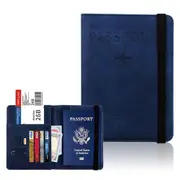 RFID Blocking Passport Holder for Travel Accessories Passport Purse Card Wallet -Dark Blue