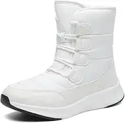 [Generic] Winter Snow Boots for Women, Waterproof Ankle High, Brown, Thick White Sole