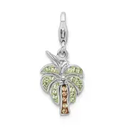 Sterling Silver Amore La Vita Rhodium-Plated Polished Crystal From Swarovski Palm Tree Charm With Fancy Lobster Clasp