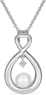 Timeless Elegance Wedding Pearl Jewelry Set | Delicate White Freshwater Cultured Pearl Teardrop Pendant Necklace and Stud Earrings in .925 Sterling Silver Infinity Design