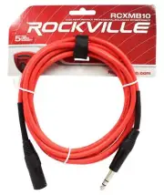 Rockville RCXMB10R 10' Male REAN XLR to 1/4'' TRS Cable Red 100% Copper