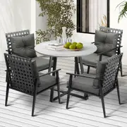 Livsip Outdoor Dining Set 4 Seater Marble Table Patio Furniture Rattan Armchair