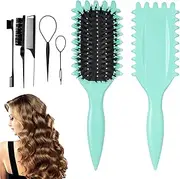 6 Pack Curly Hair Brush，Curl Define Styling Brush for Curly Hair，Newest Hair Brush for Combing and Shaping Men's and Women's Curls to Reduce Pulling，Boar Bristle Styling Brush for Detangling (Green)