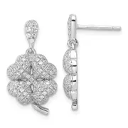 Sterling Silver & Cz Brilliant Embers 4-Leaf Clover Dangle Post Earrings
