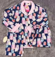 Peter Alexander Womens Pyjama Set Owl Print Long Sleeve Top, pant & Storage Bag