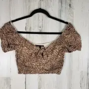 NWT Lulu's Fiercely In Love Leopard Print Tie Front Crop Top Women's Size Small
