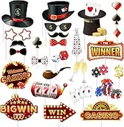 Casino Photo Booth Props, 28 Pcs Casino Themed Photo Booth Props, Theme Party for Decorations & Las Vegas Decorations